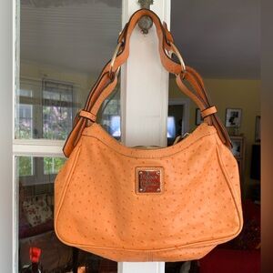 Dooney Vintage Ostrich Orange Embossed Leather Hobo EUC